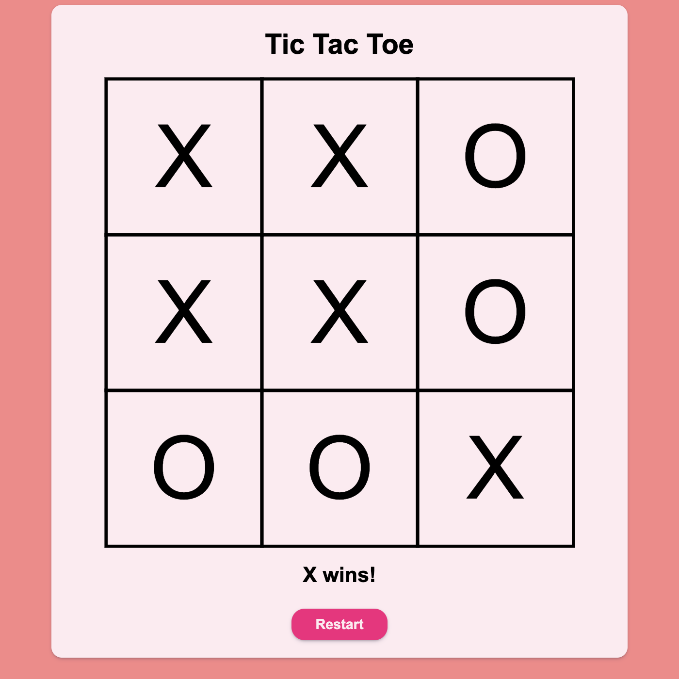 A screenshot of my Tic Tac Toe game.